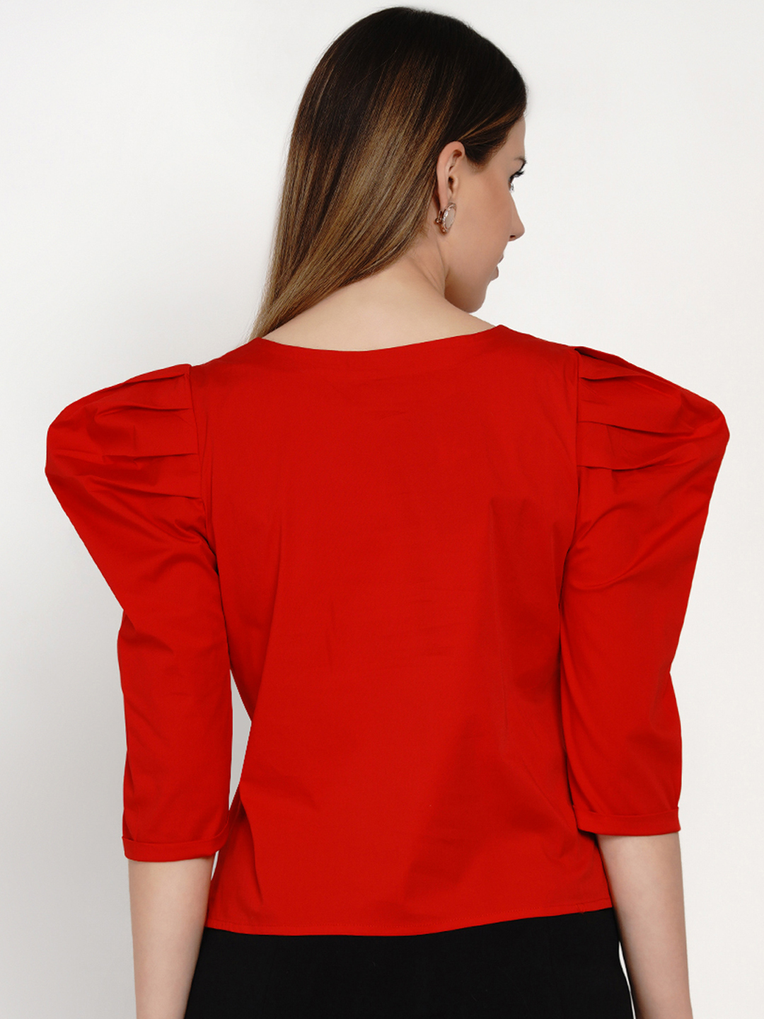 ​Red​ Leg Of Mutton Sleeve Top - Back