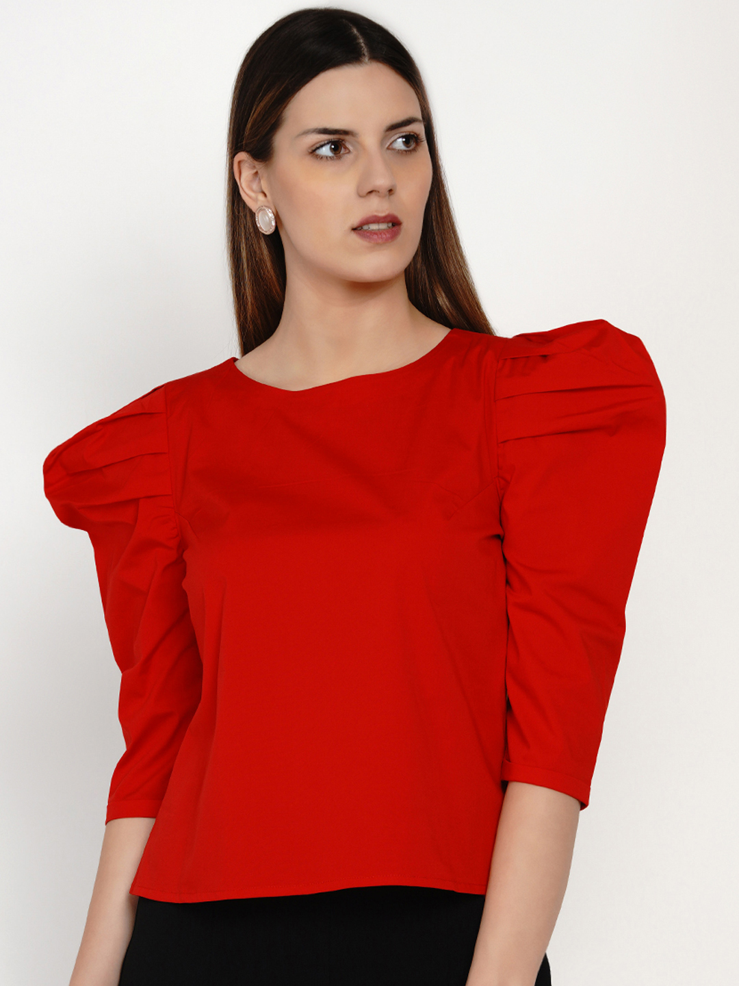 ​Red​ Leg Of Mutton Sleeve Top - Front