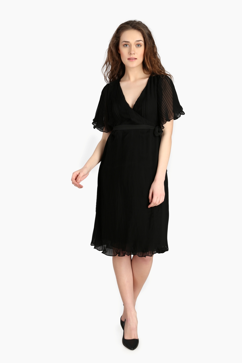 overlapping pleated dress - Front