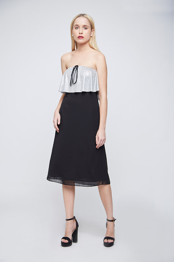 Black Off-shoulder String Dress - Front