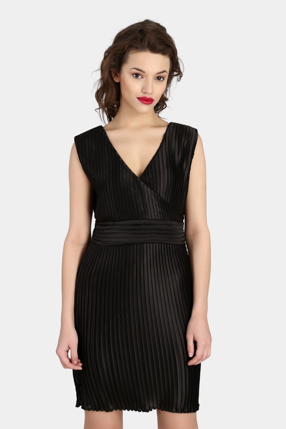 Black Pleated Party Dress - Front