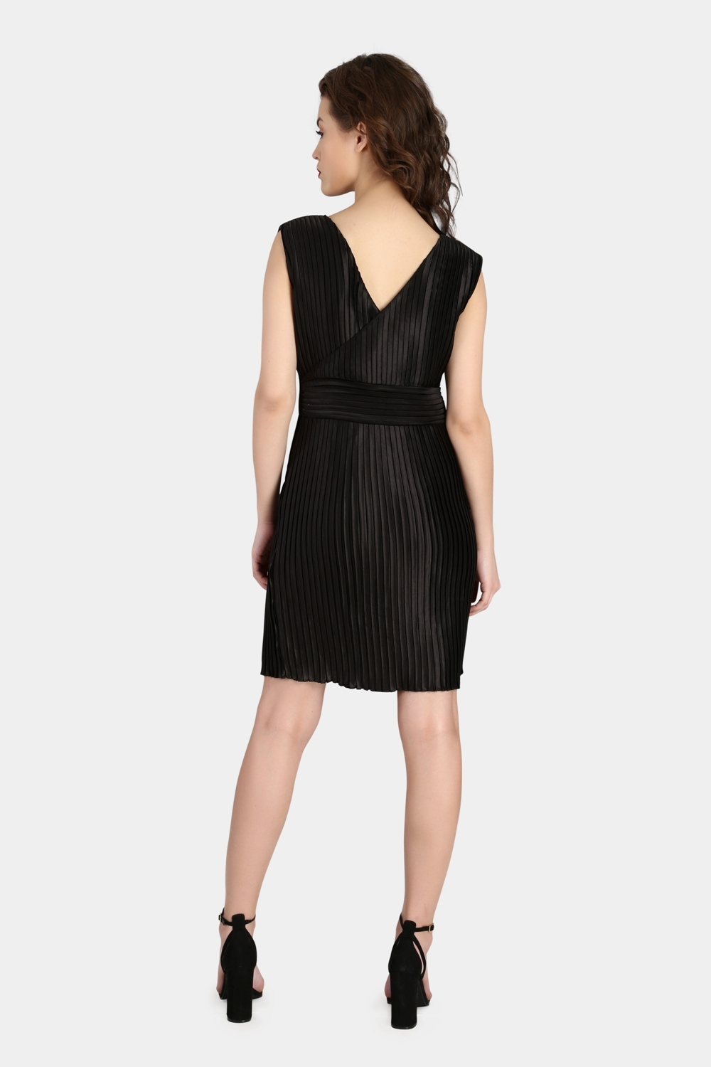 Black Pleated Party Dress - Back