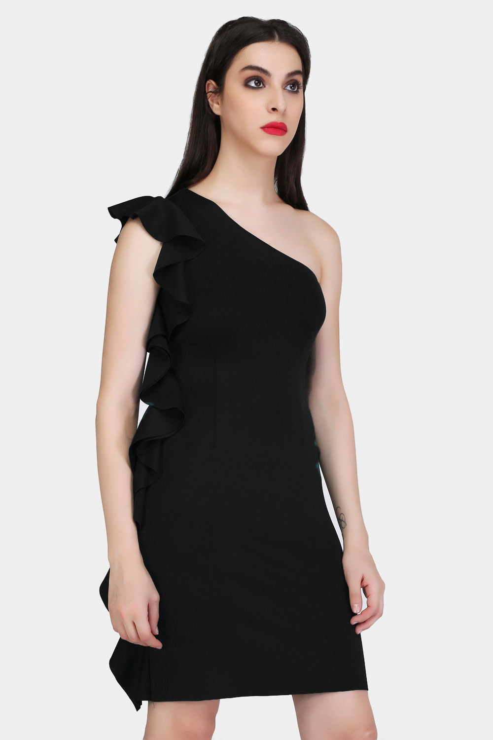 Black Bodycon Ruffle Dress -1