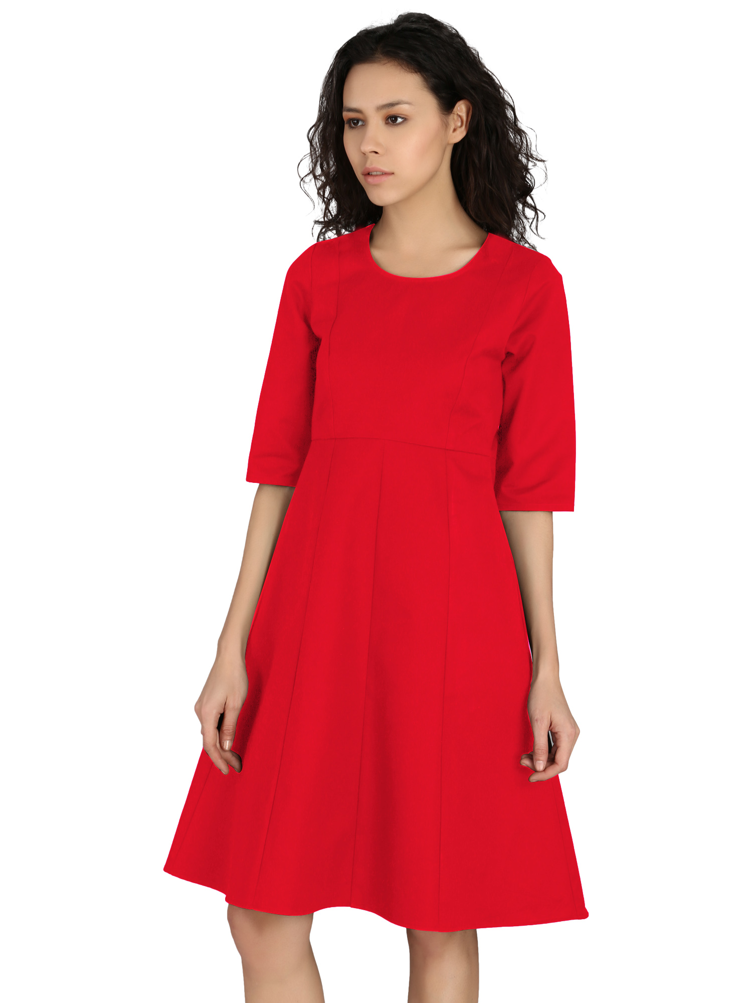 Fitted Sleeve Sheath Work Wear Dress Red -2
