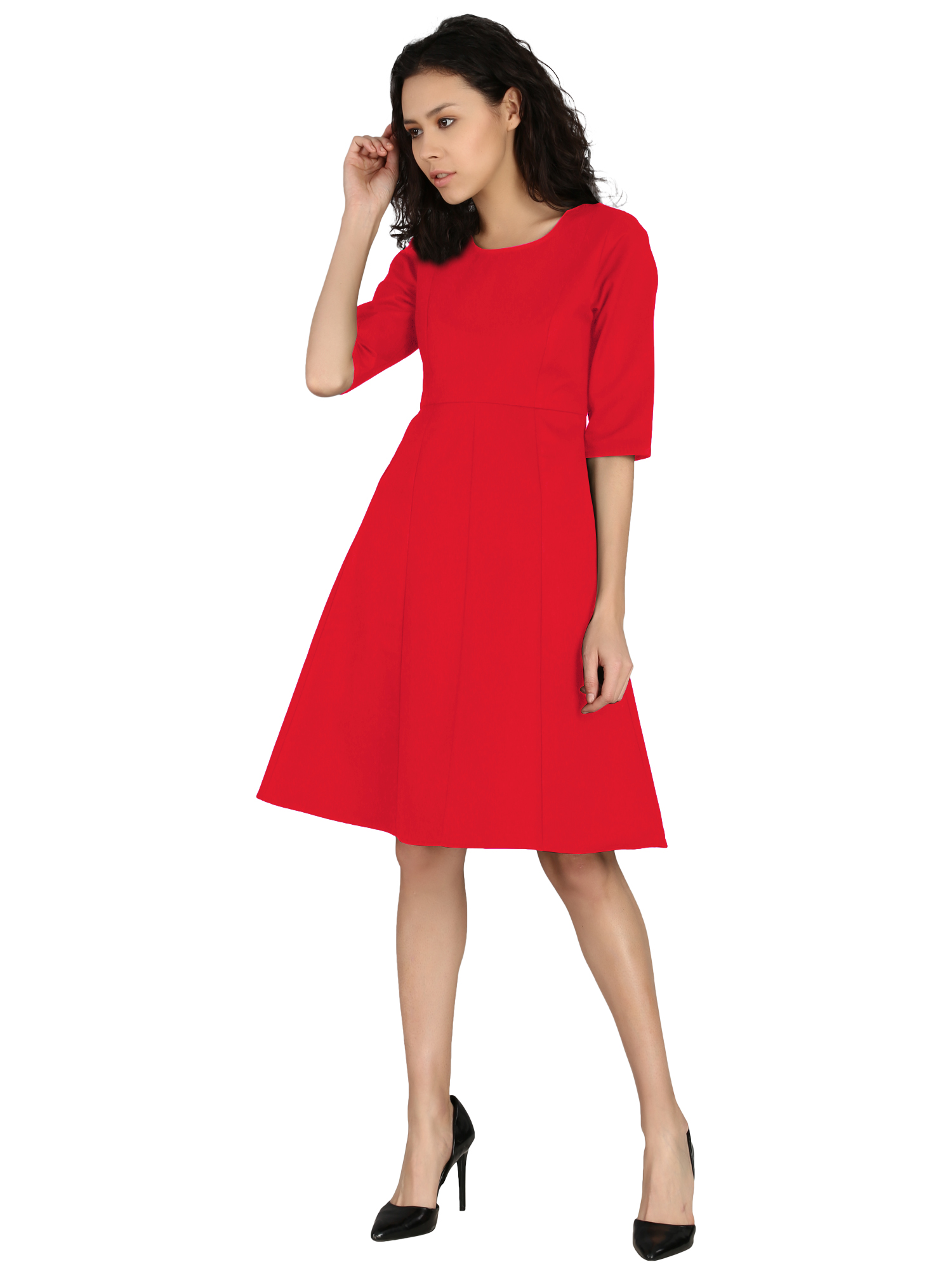 Fitted Sleeve Sheath Work Wear Dress Red -1