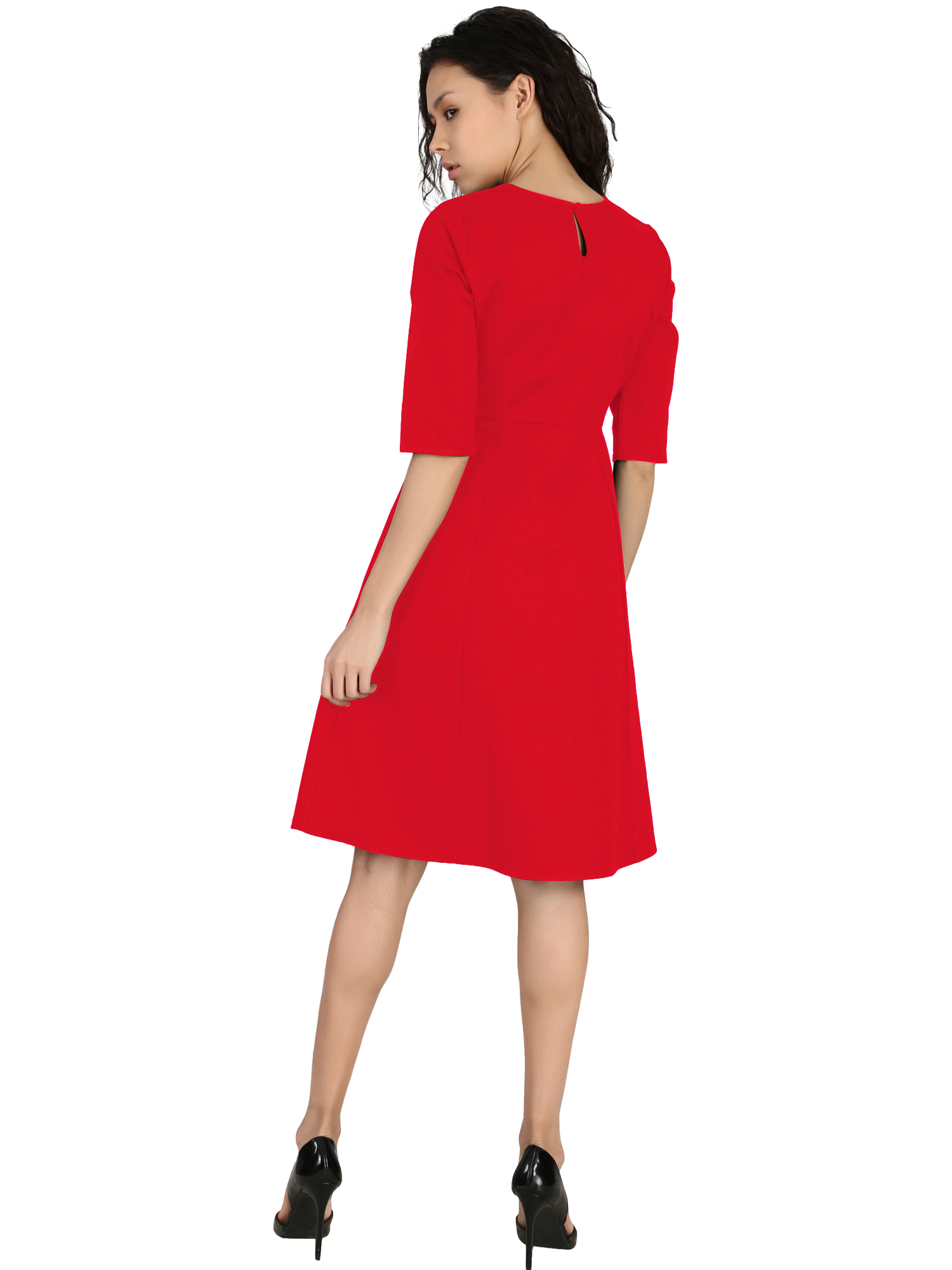 Fitted Sleeve Sheath Work Wear Dress Red -3