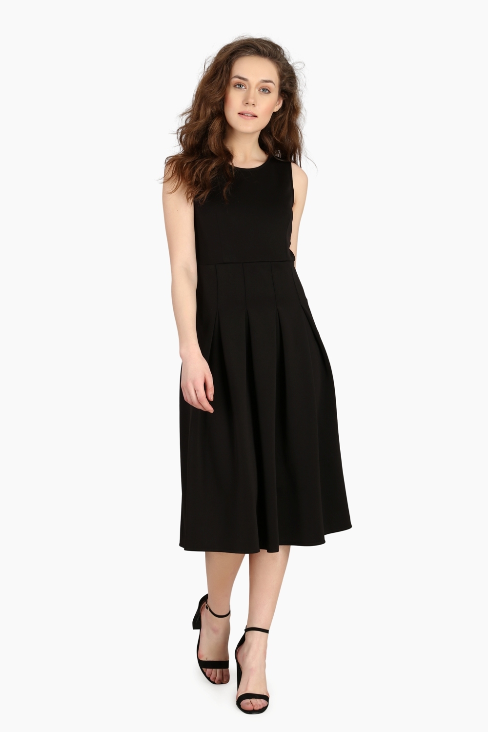 Black Pleated Work Wear Dress - Front