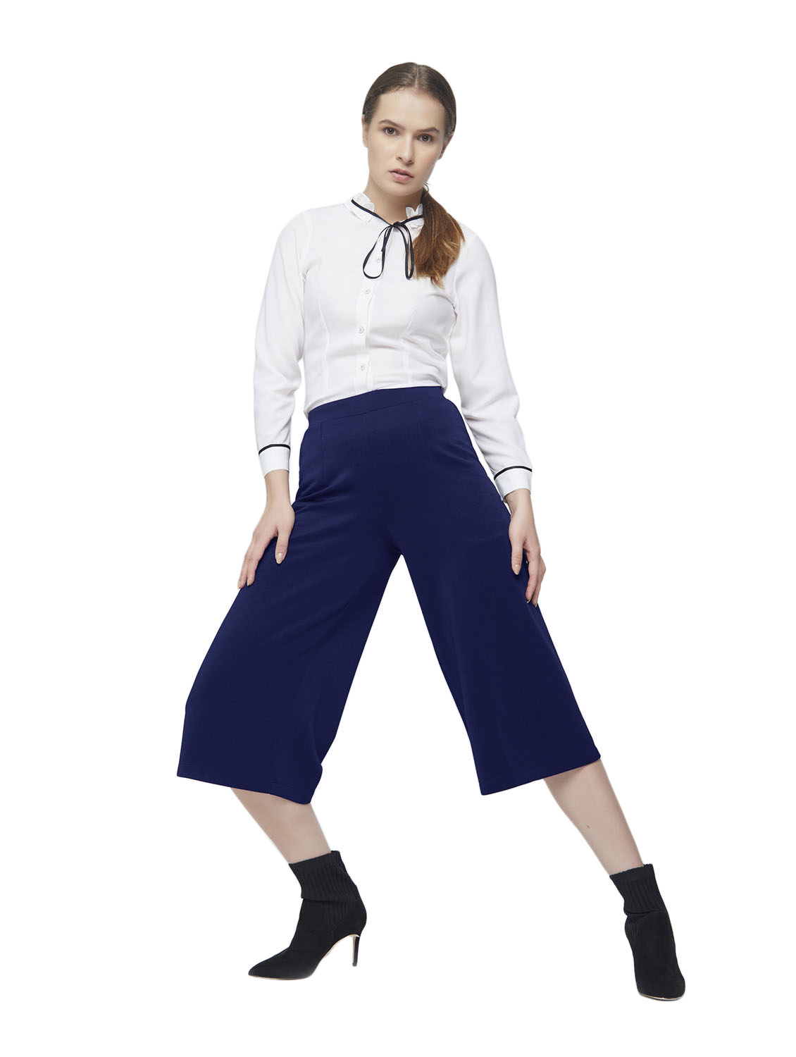Blue Basic Solid Culottes - Front