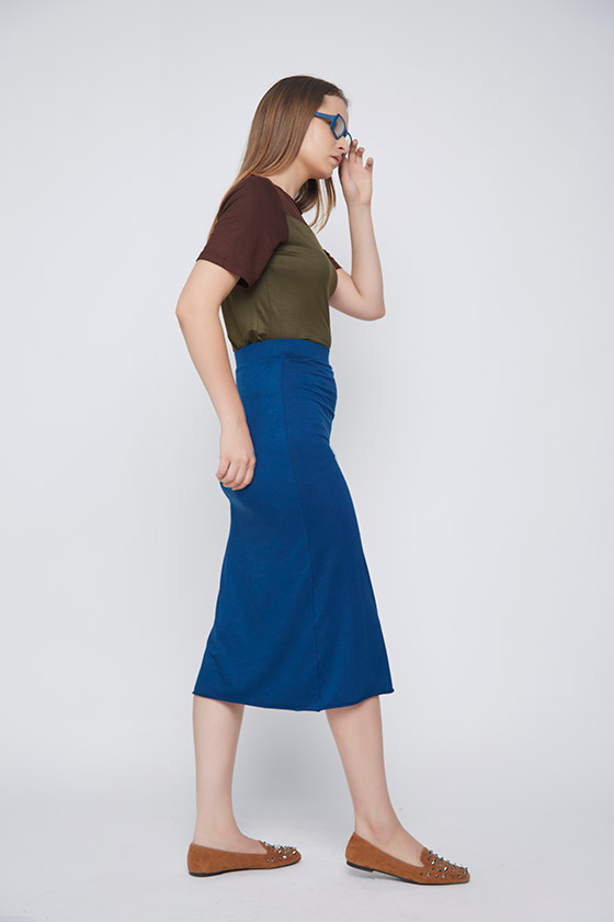 Casual Midi Skirt Navy Blue - Back