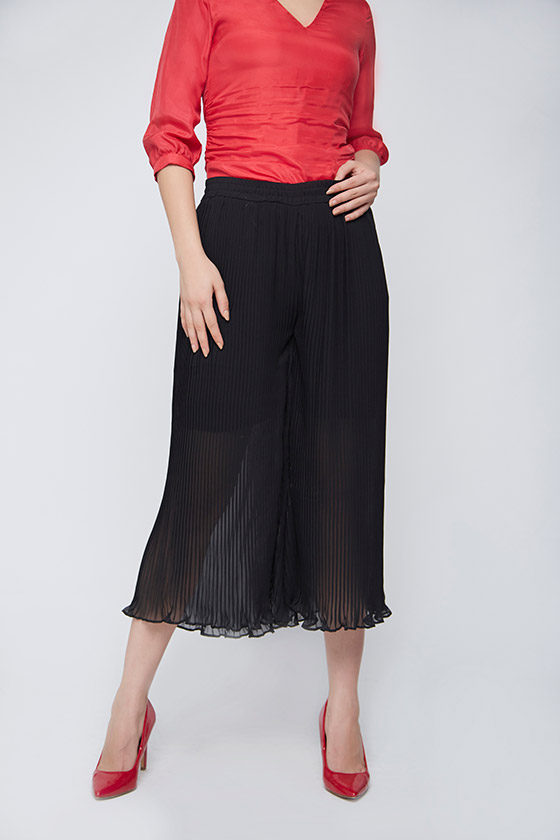 Black Pleated Culottes - Front