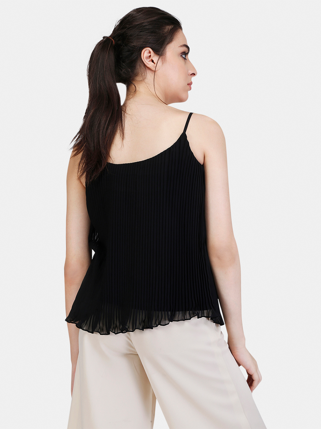 Black Pleated Cami Top - Back