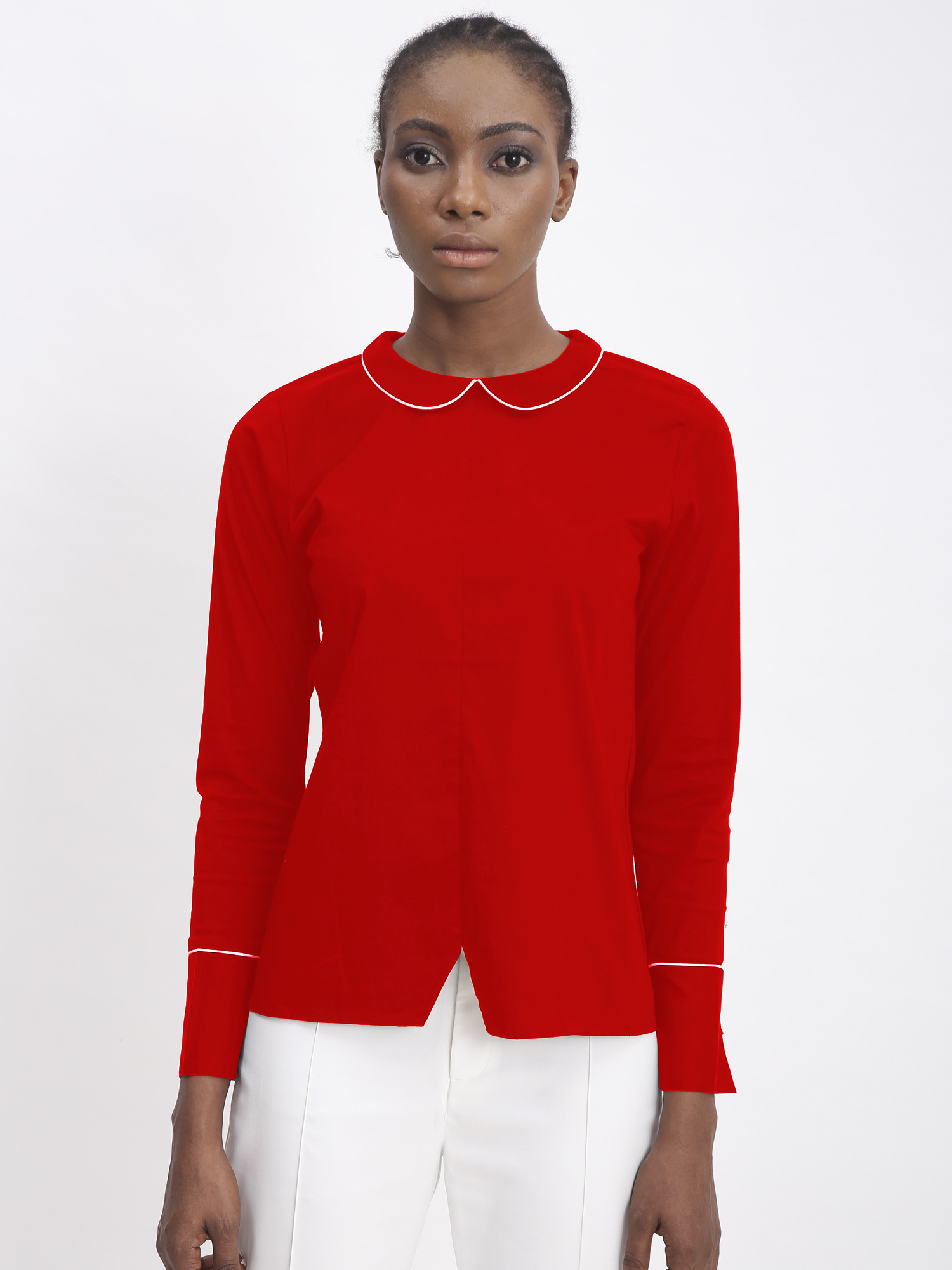 Peter-Pan Contrast Shirt Red - Front