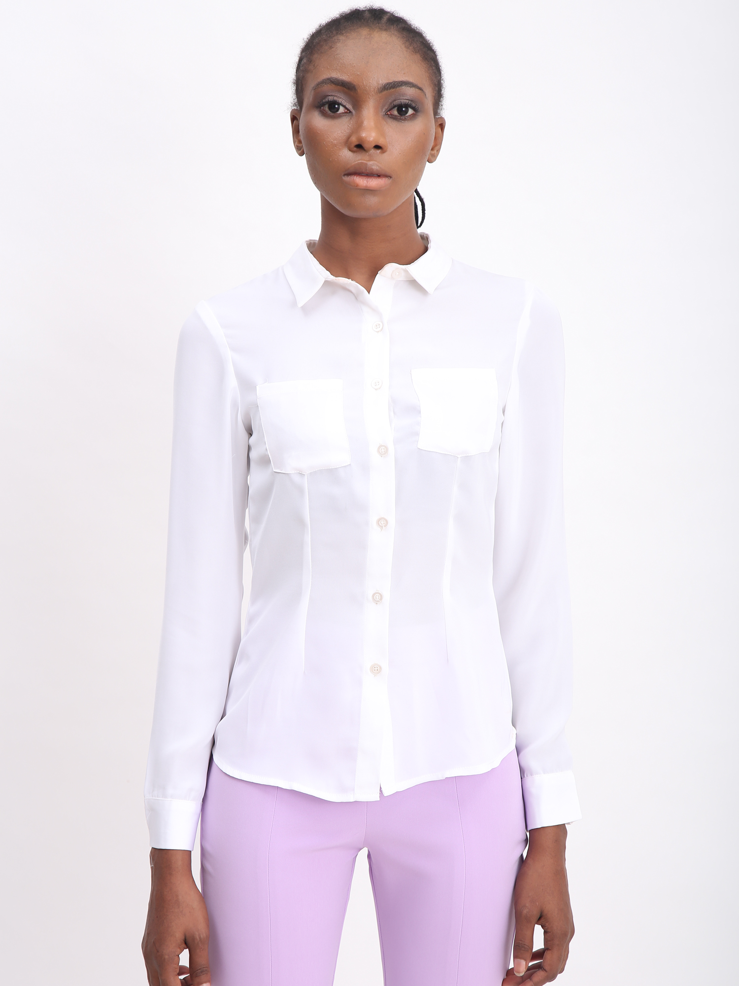 Straight shirt with puffed sleeves -1