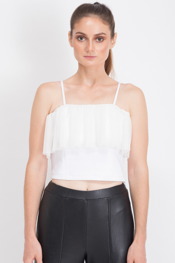 Shimmer Ruffle Crop Top - Front