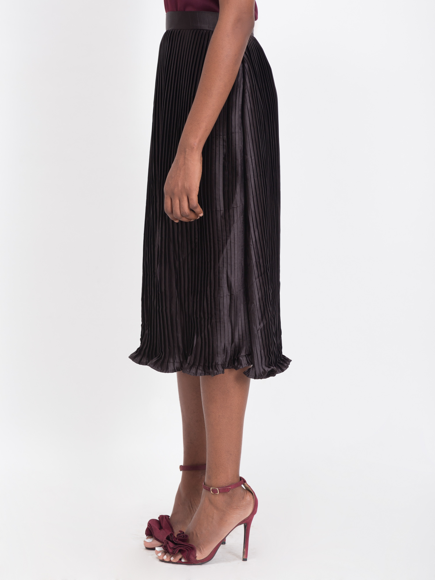 Pleated Satin Skirt Black - Back
