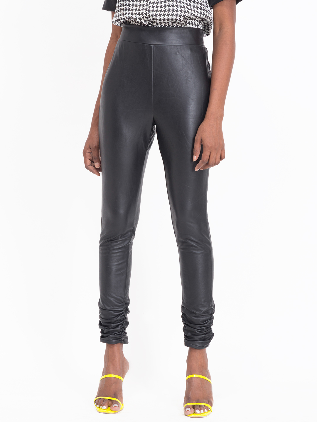 Shiny Faux Leather Pants - Front