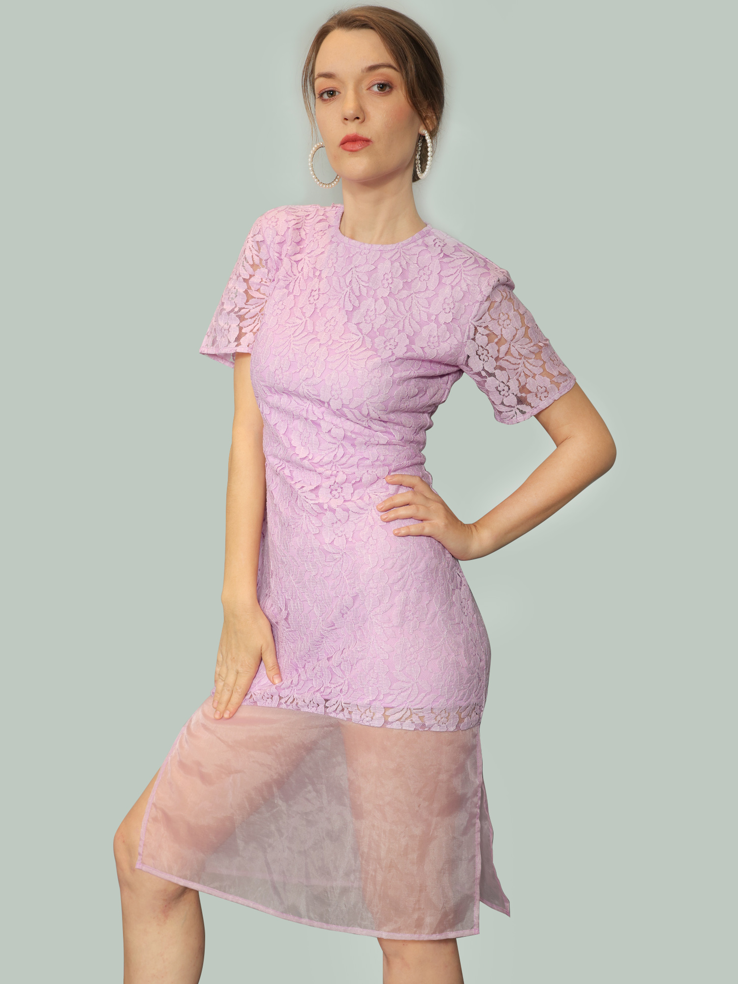 Net detailed  body fitted Dress - Front