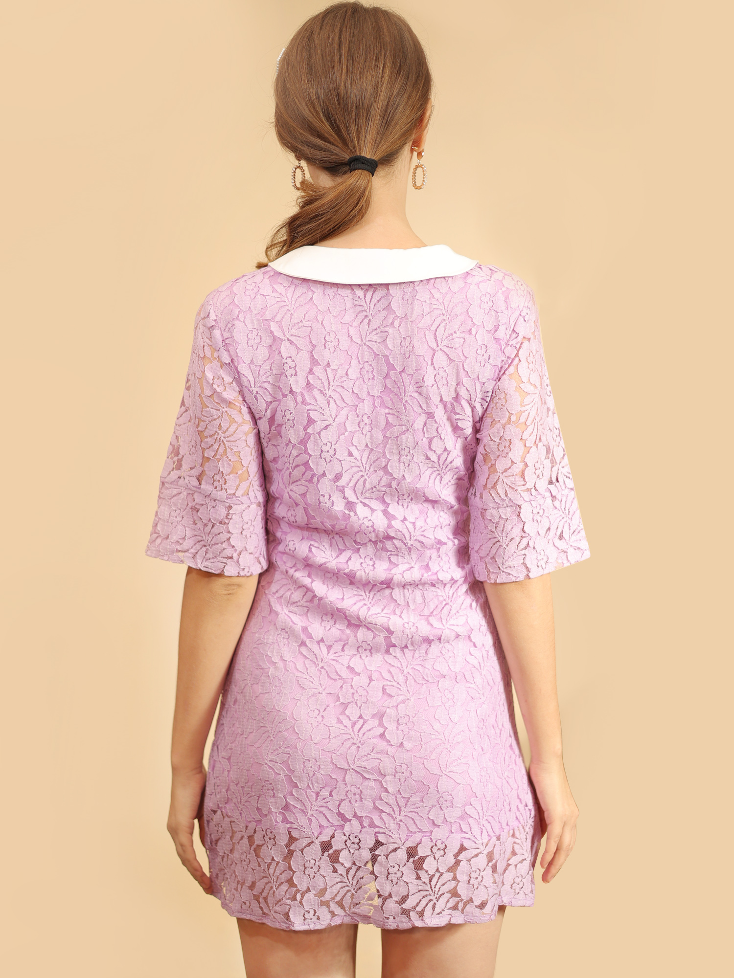 Lavender Fitted Dress with contrast detailed - Back