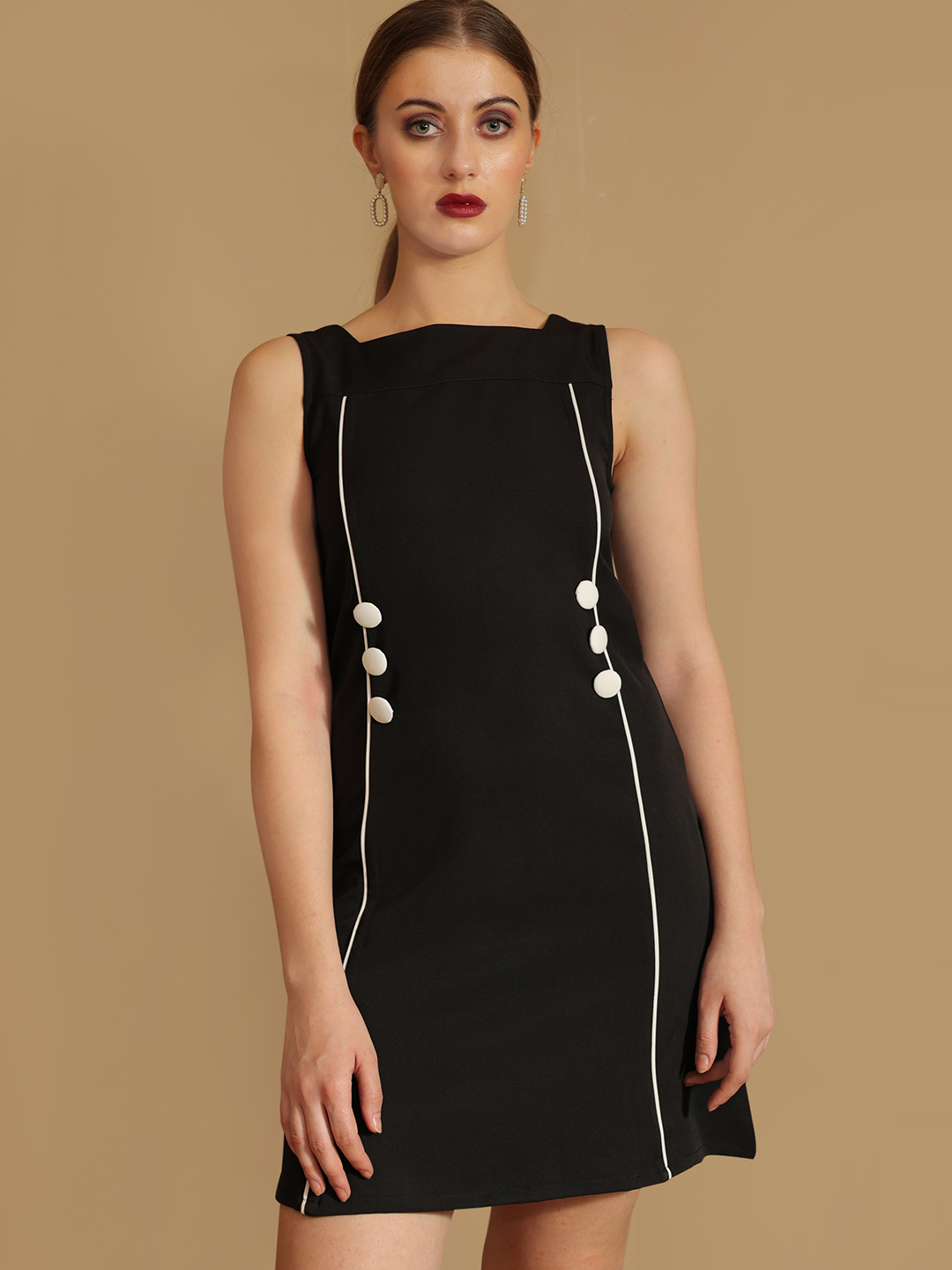 Straight with Contrast Button Embellished Dress -0
