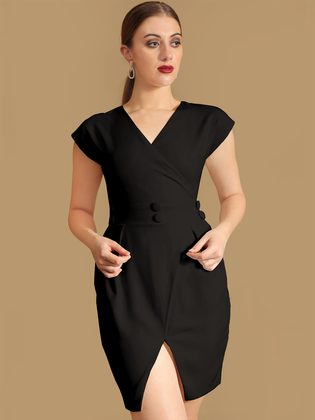 Black Straight Dress with slit hemline -2