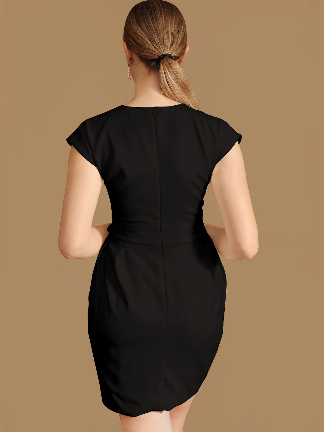 Black Straight Dress with slit hemline - Back