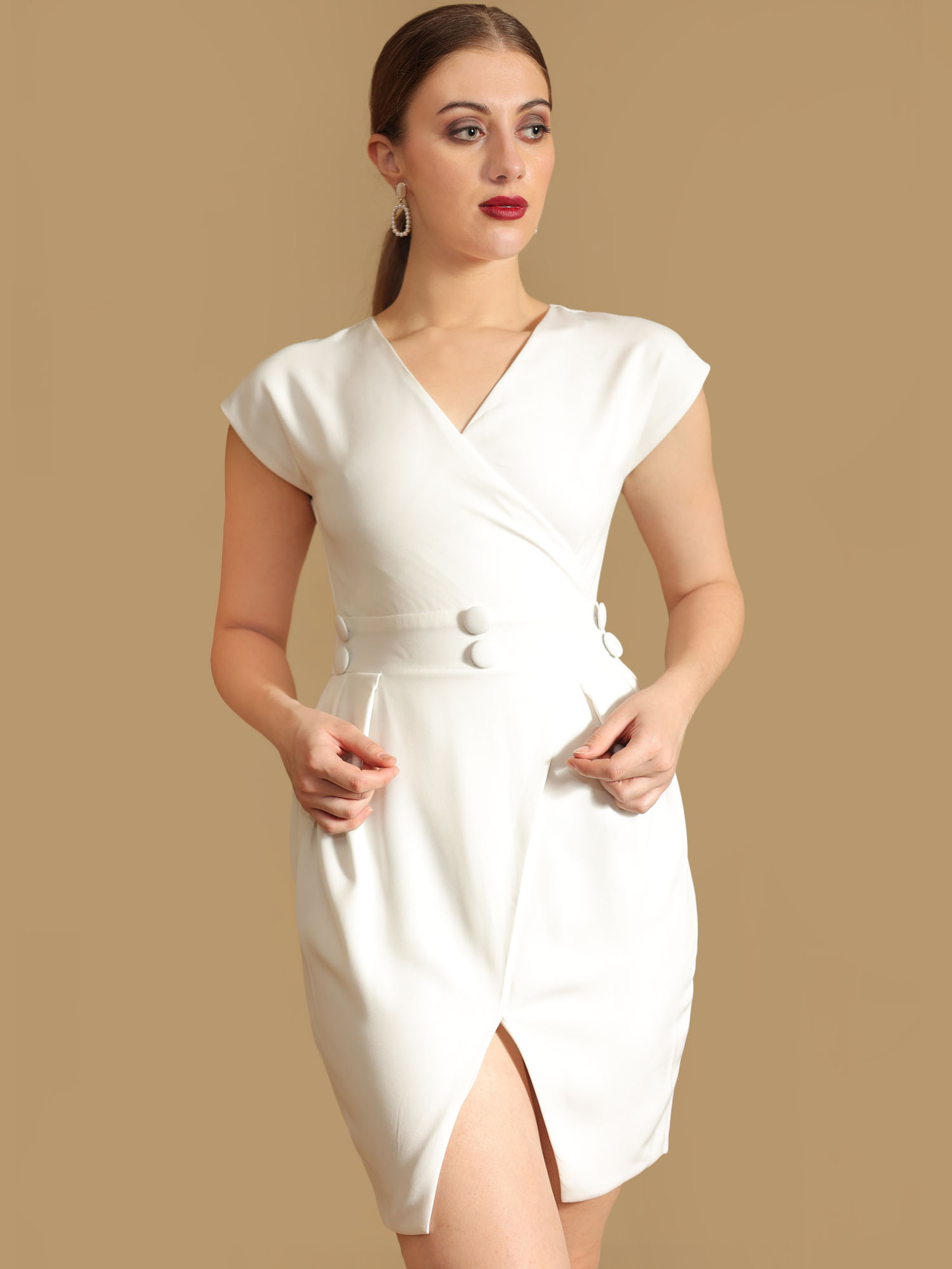 Straight Dress with slit hemline - Front