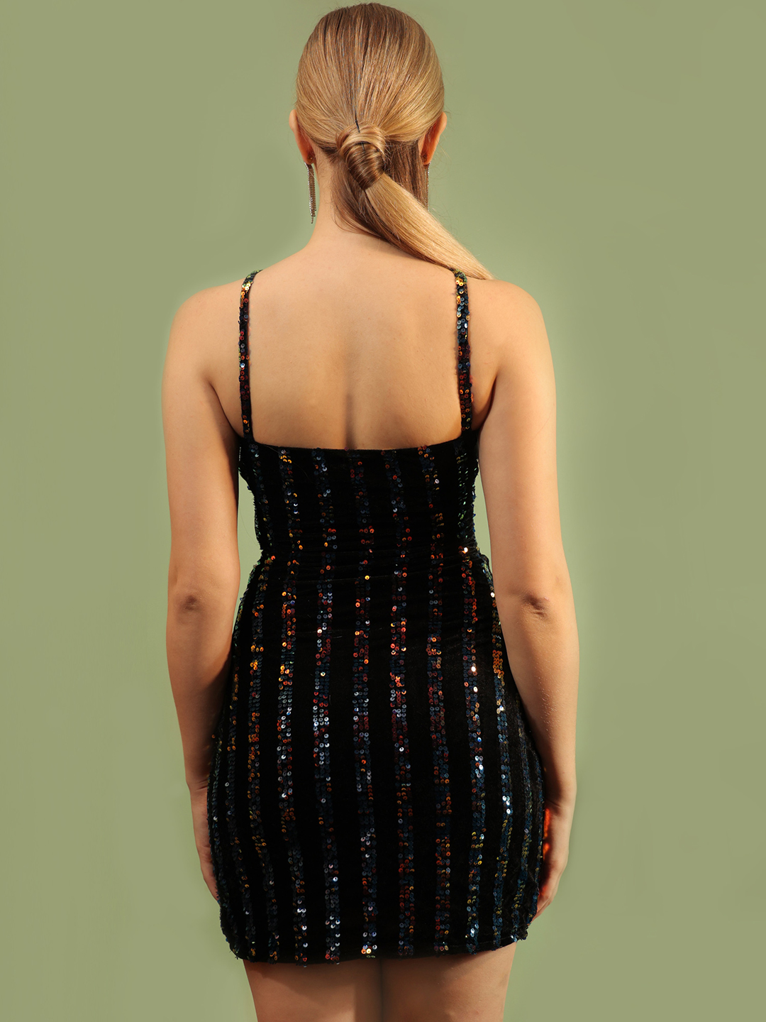 Velvet With Sequin Bodycon Dress -4