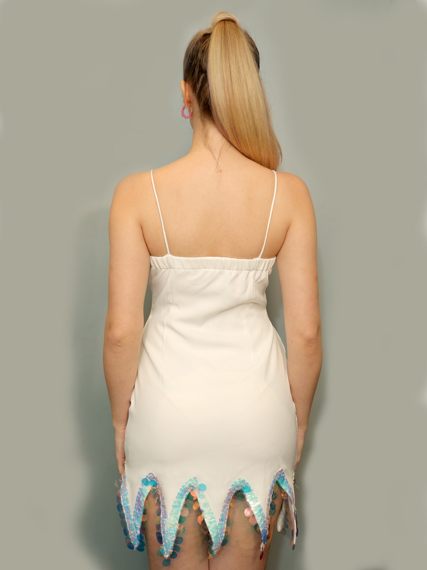 Multi-Color Uneven Hem-line  Bodycon Dress - Back