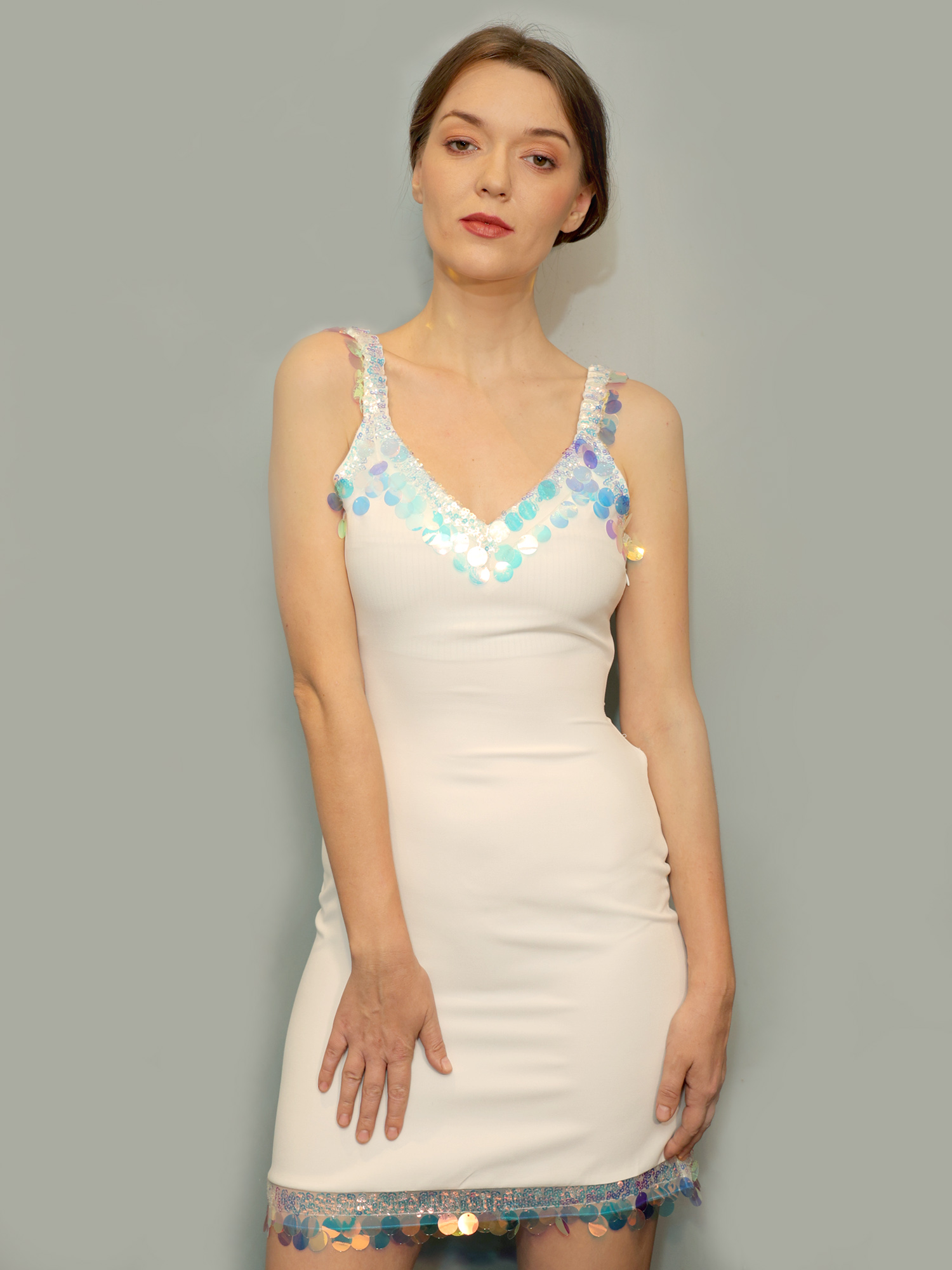 Shimmer Detailed Mini Dress - Front