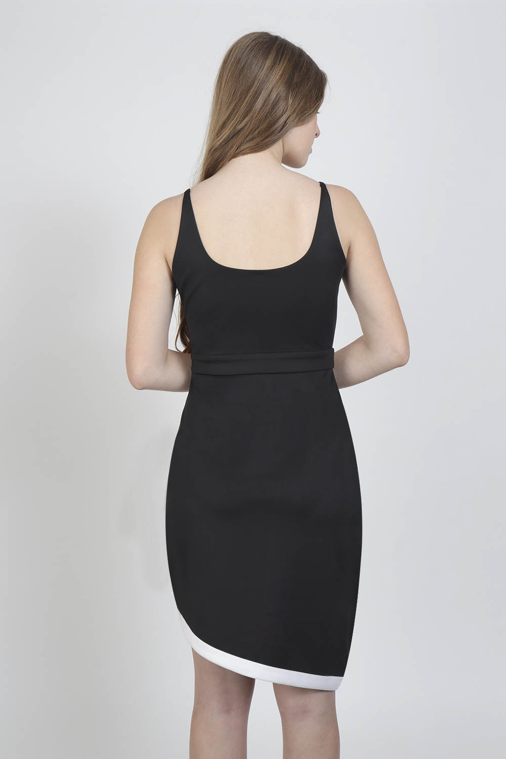 Black Asymmetric Border Dress - Back