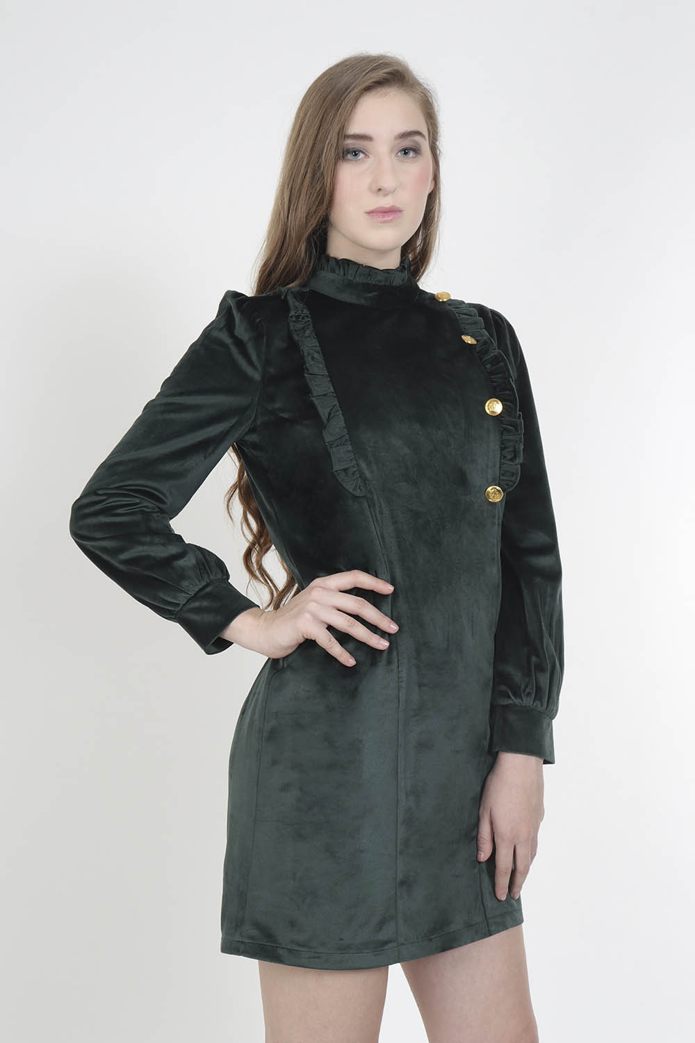 Dark Green Royal Long Dress - Front