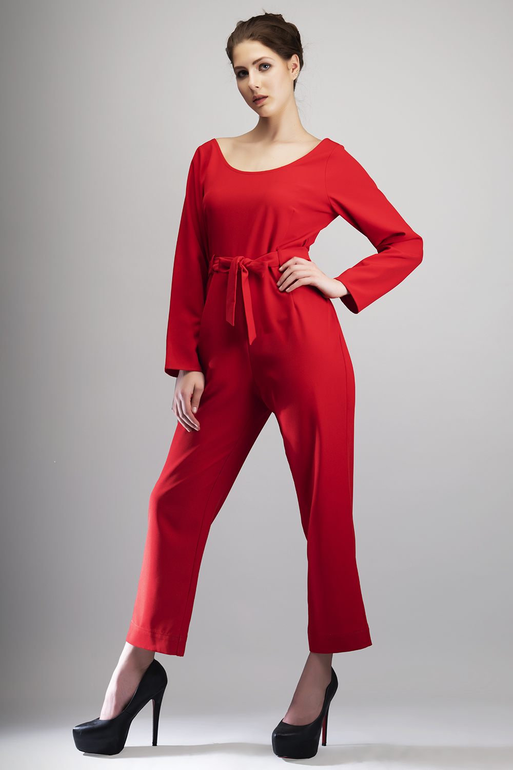 Red Glitter Evening Wear Jumpsuit -3